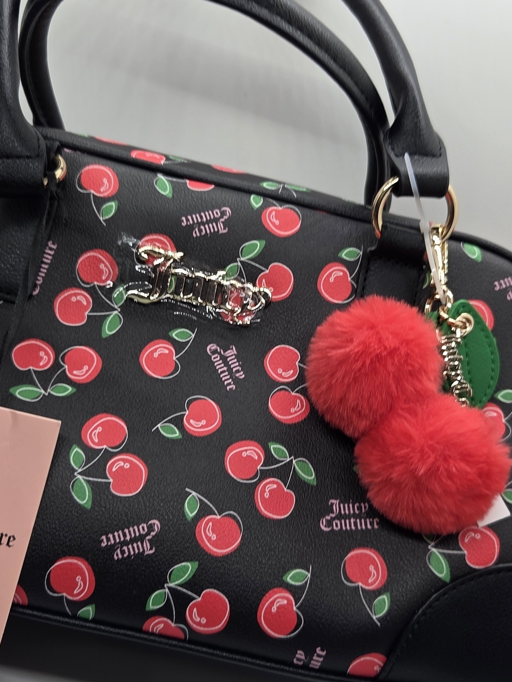 Juicy Couture Cherry Print Black Satchel Bag Crossbody Purse NWT Charm